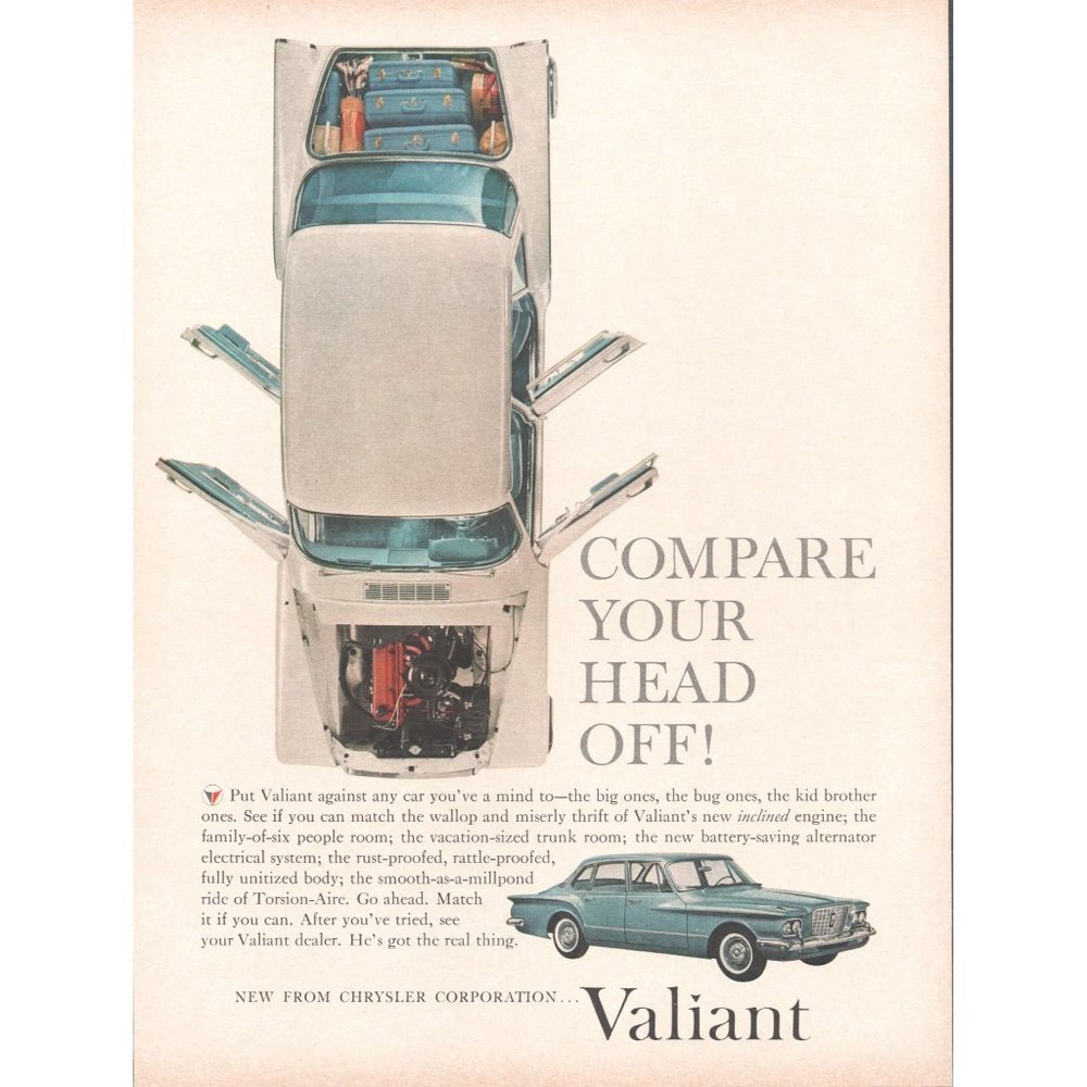 1960 Chrysler Valiant 4 Door Sedan Classic Car Vintage Print Ad Wall Art Photo
